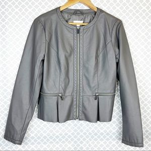 EUC New York & Company Grey Faux Leather Peplum Jacket